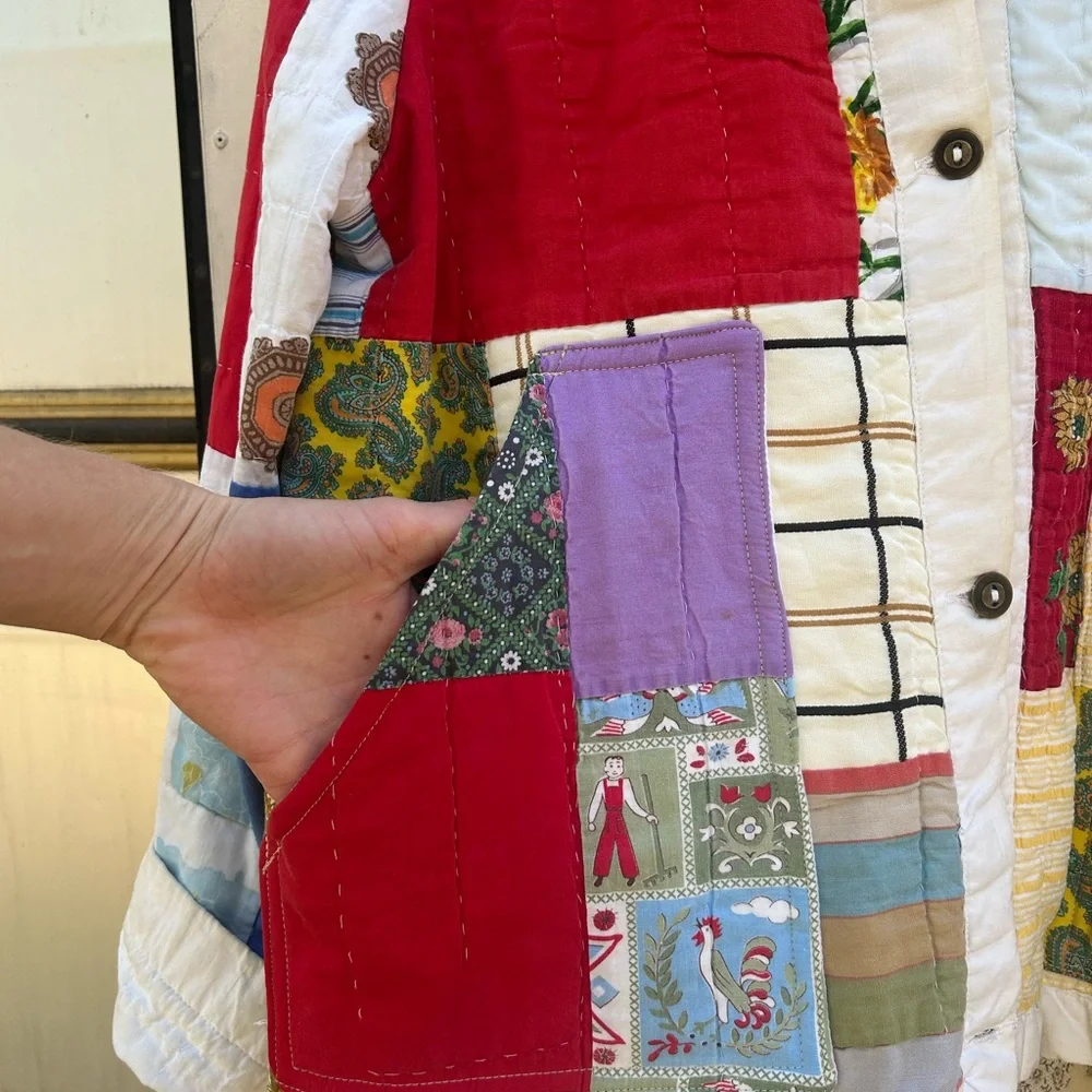 Colorful Patchwork Vintage Quilt Jacket - Picture 6 of 7